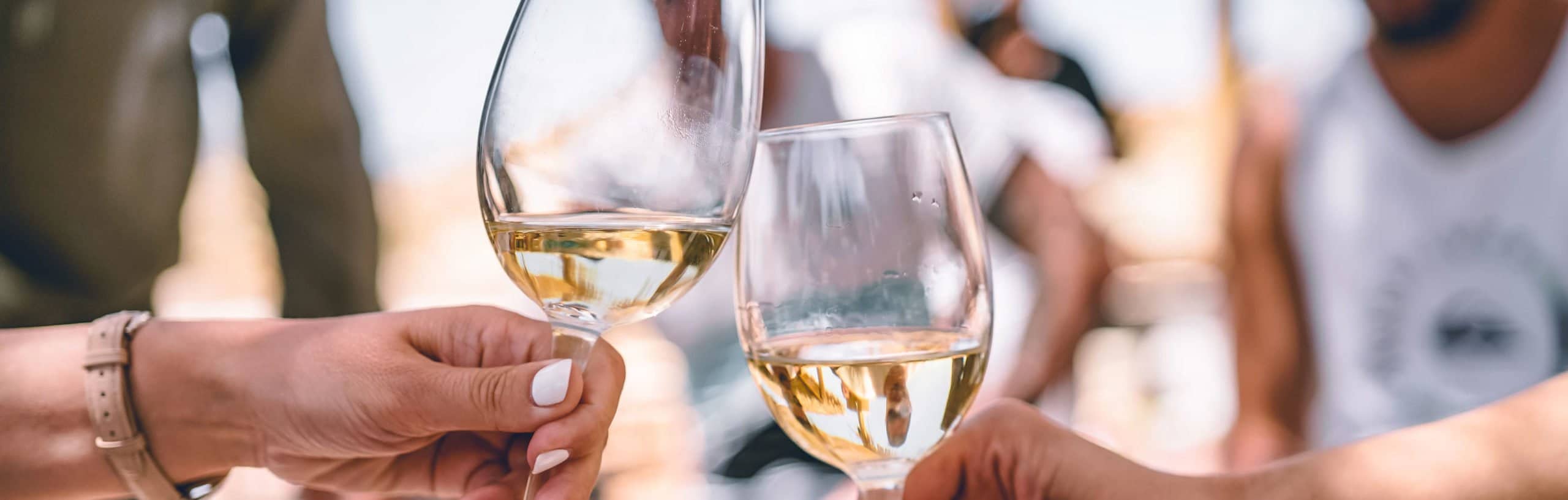 Friends toasting glasses of white wine
