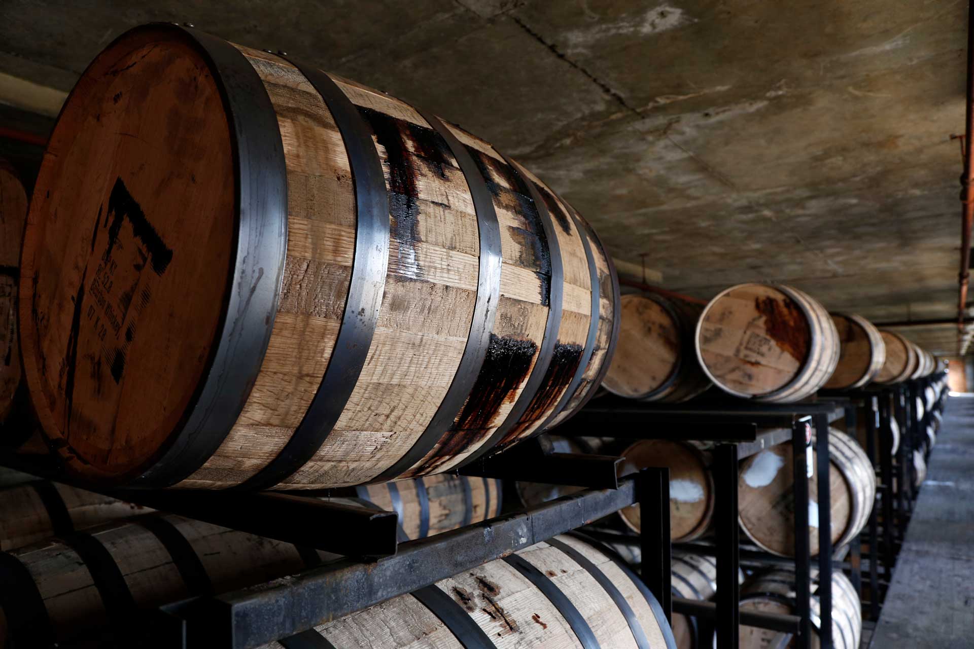 Wine barrels aging in cellar