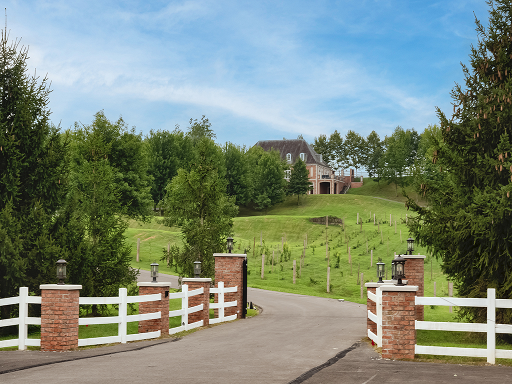 Winery entrance road leading to vineyard estate